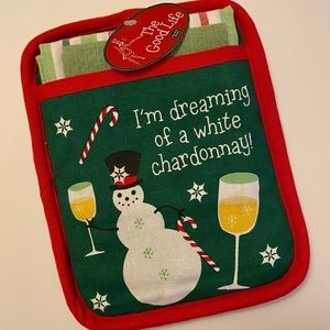 Holiday Pot Holder Kitchen Towels Set Chardonnay